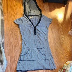 Striped cotton shirt dress hooded